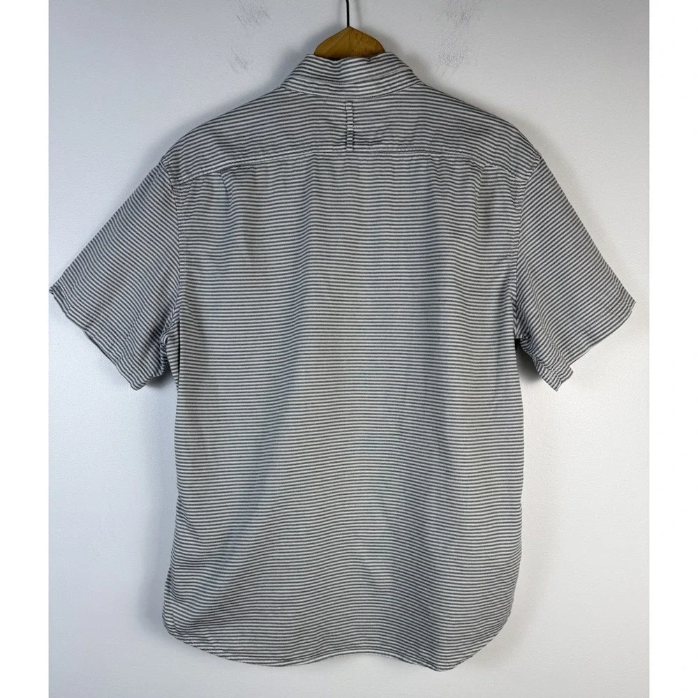 Banana Republic Oxford Shirt Mens Grey White Stripe Short Sleeve Pocket Cotton